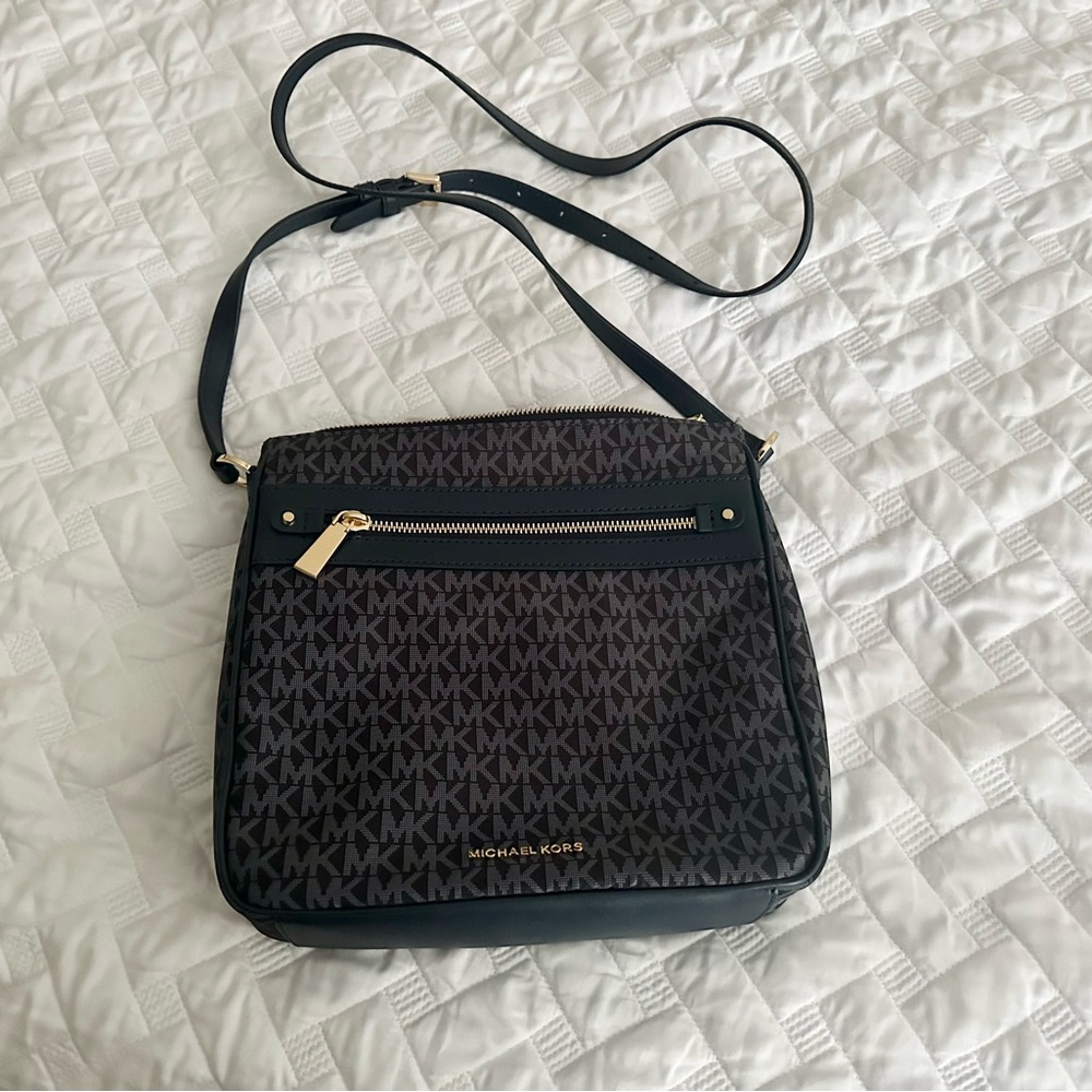 Michael Kors Navy Blue Crossbody Bag with Gold-Tone Accents